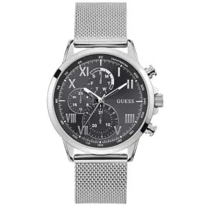 Guess Men’s Quartz Silver Stainless Steel Black Dial 44mm Watch W1310G1 UAE DUBAI AJMAN SHARJAH ABU DHABI RAS AL KHAIMA UMM UL QUWAIN ALAIN FUJAIRAH