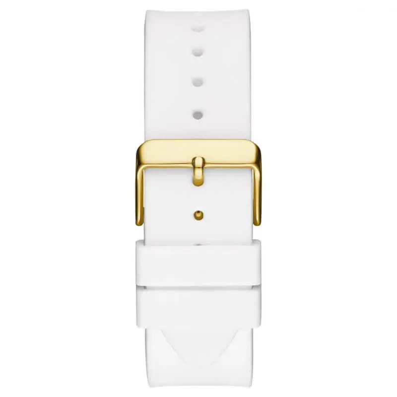 Guess Men’s Quartz White Silicone Strap Gold Dial 47mm Watch GW0208G3