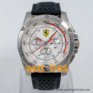 Ferrari Men’s Quartz Black Leather Strap White Dial 46mm Watch 830090