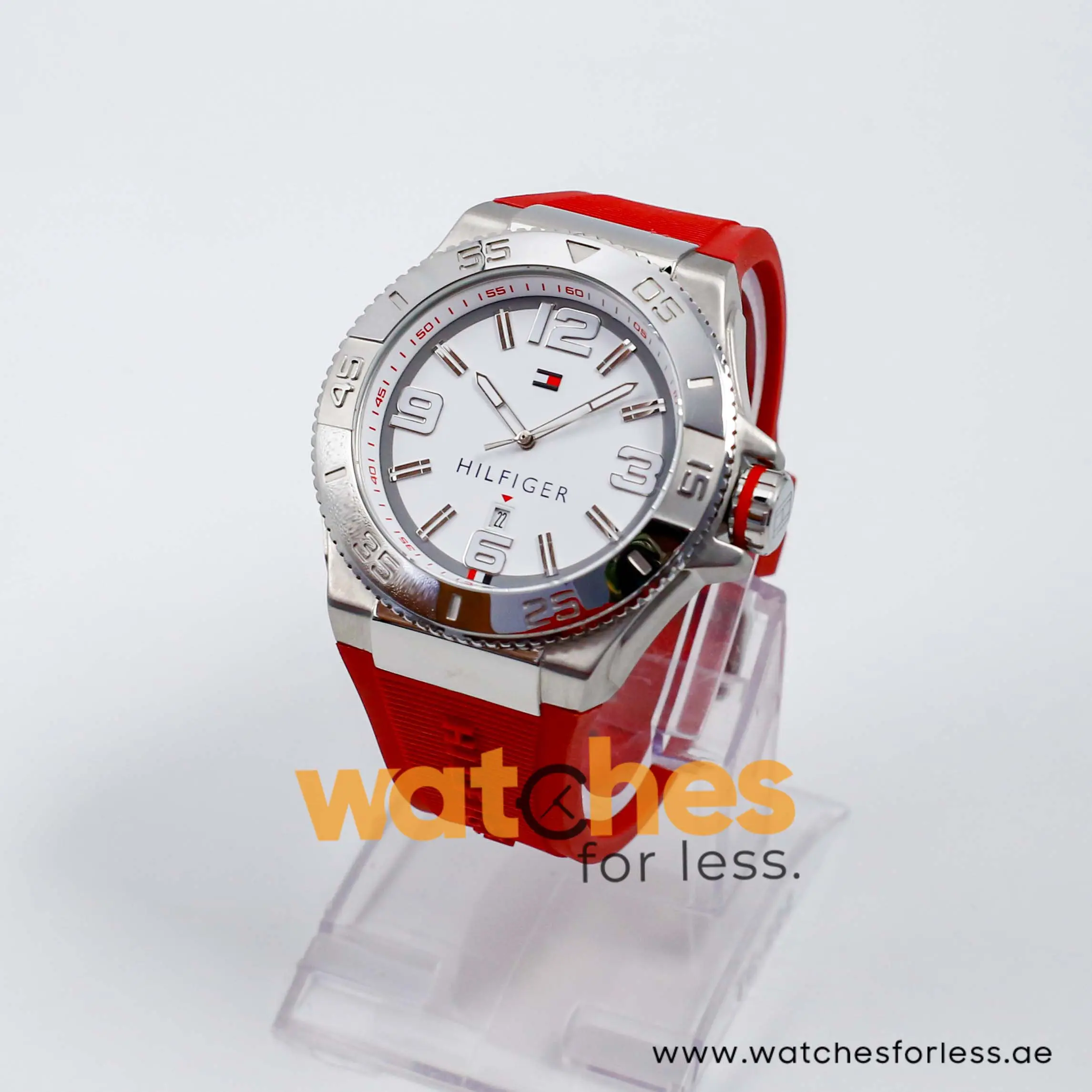 Tommy Hilfiger Men’s Quartz Red Silicone Strap White Dial 48mm Watch 1791037 - Image 4