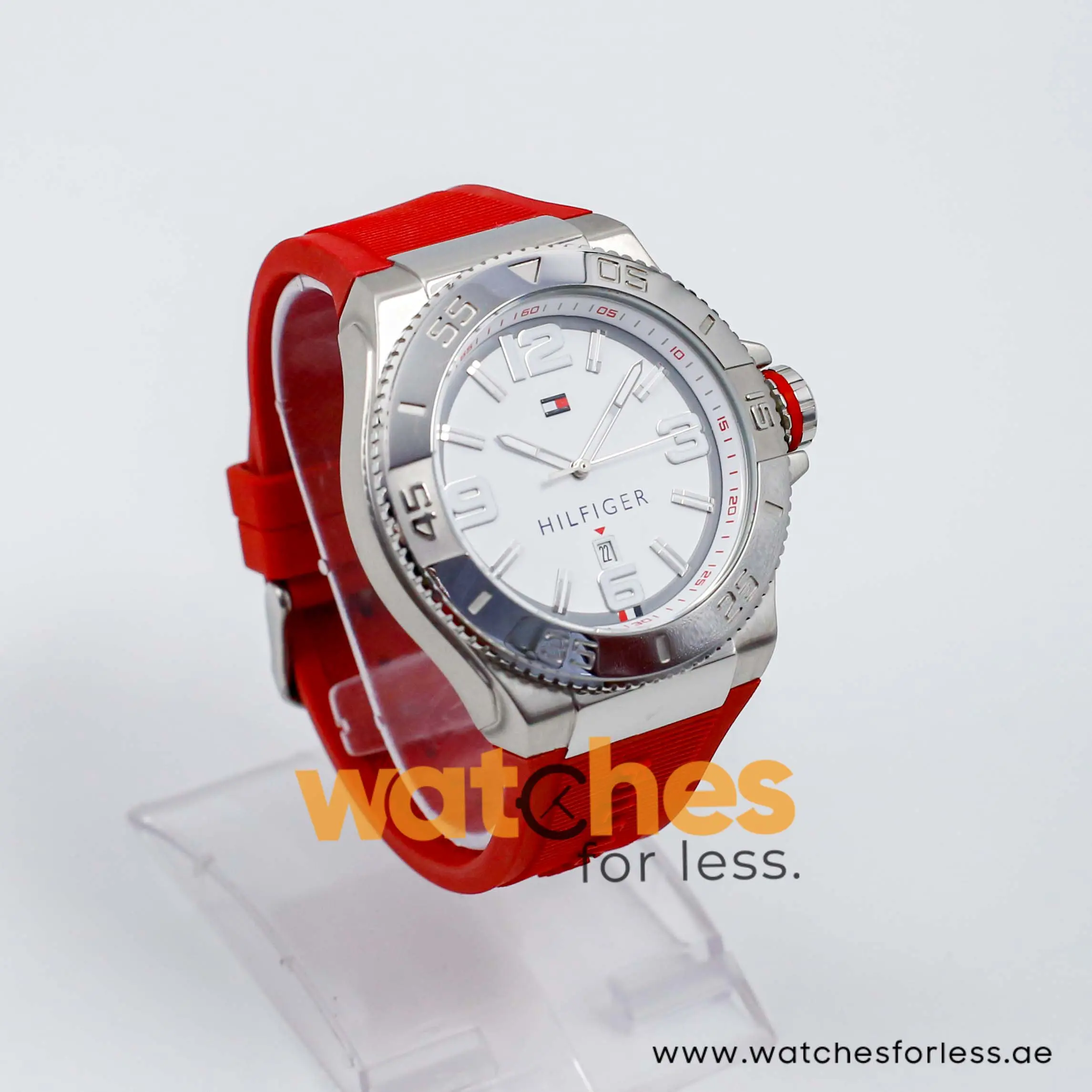 Tommy Hilfiger Men’s Quartz Red Silicone Strap White Dial 48mm Watch 1791037