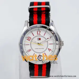 Tommy Hilfiger Women’s Quartz Black & Red Nylon Strap White Dial 40mm Watch 1780799