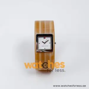 Tommy Hilfiger Women’s Quartz Light Brown & White Line Plastic Bangle White Dial 26mm Watch 1700323