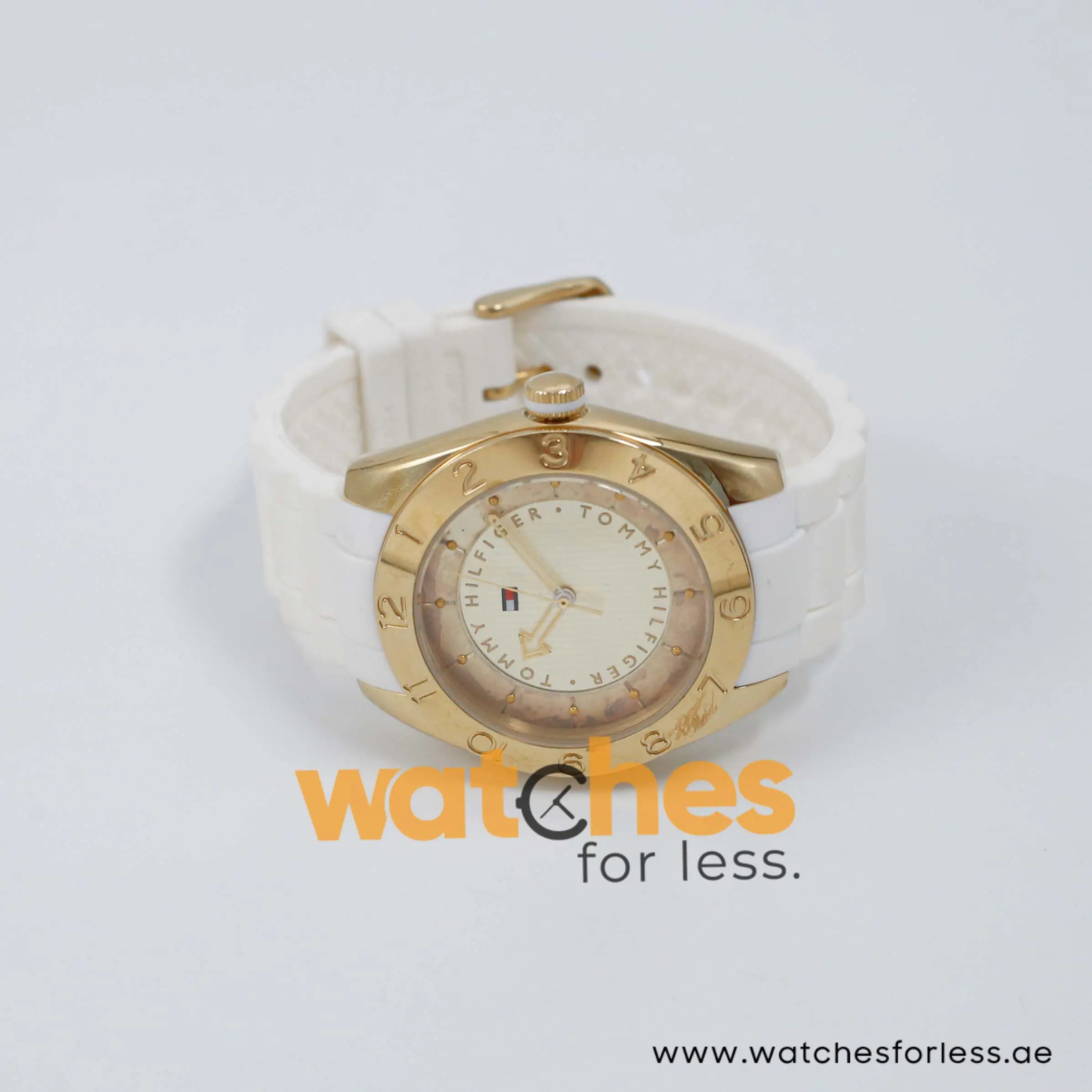Tommy Hilfiger Women’s Quartz White Silicone Strap Gold Dial 39mm Watch 1781354