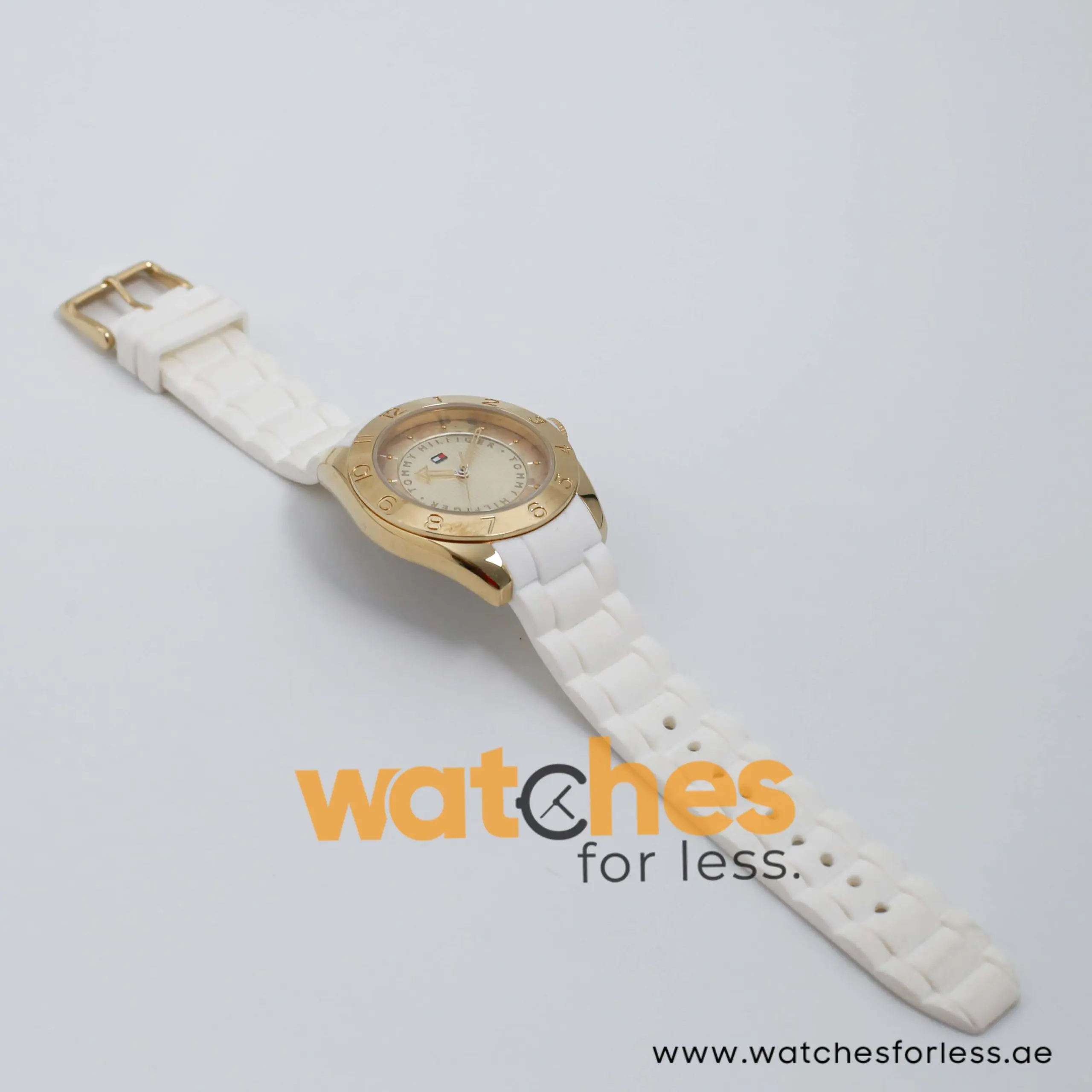 Tommy Hilfiger Women’s Quartz White Silicone Strap Gold Dial 39mm Watch 1781354