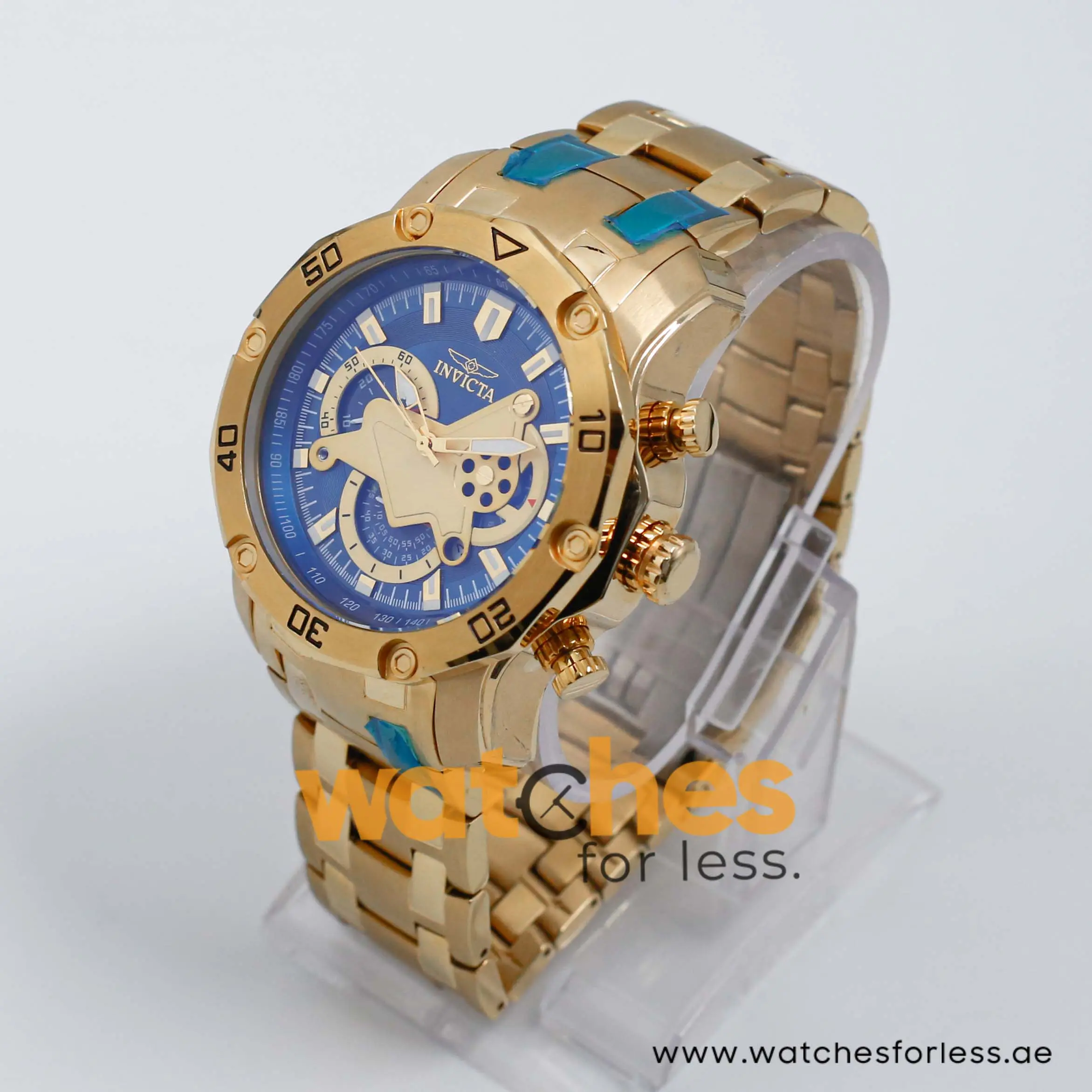 Invicta Men’s Quartz Gold Stainless Steel Blue Dial 49mm Watch 22762
