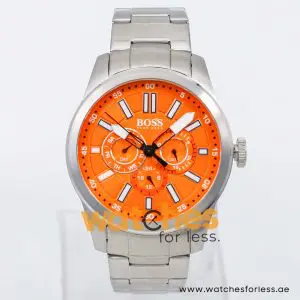 Hugo Boss Men’s Quartz Silver Stainless Steel Orange Dial 44mm Watch 1512932 UAE DUBAI AJMAN SHARJAH ABU DHABI RAS AL KHAIMA UMM UL QUWAIN ALAIN FUJAIRAH