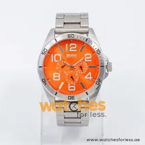 Hugo Boss Men’s Quartz Silver Stainless Steel Orange Dial 48mm Watch 1512944/1 UAE DUBAI AJMAN SHARJAH ABU DHABI RAS AL KHAIMA UMM UL QUWAIN ALAIN FUJAIRAH