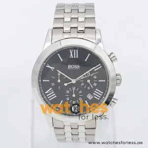 Hugo Boss Men’s Quartz Silver Stainless Steel Black Dial 43mm Watch 1512572 UAE DUBAI AJMAN SHARJAH ABU DHABI RAS AL KHAIMA UMM UL QUWAIN ALAIN FUJAIRAH