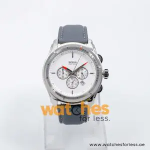Hugo Boss Men’s Quartz Grey Leather Strap White Dial 44mm Watch 1512153/4 UAE DUBAI AJMAN SHARJAH ABU DHABI RAS AL KHAIMA UMM UL QUWAIN ALAIN FUJAIRAH