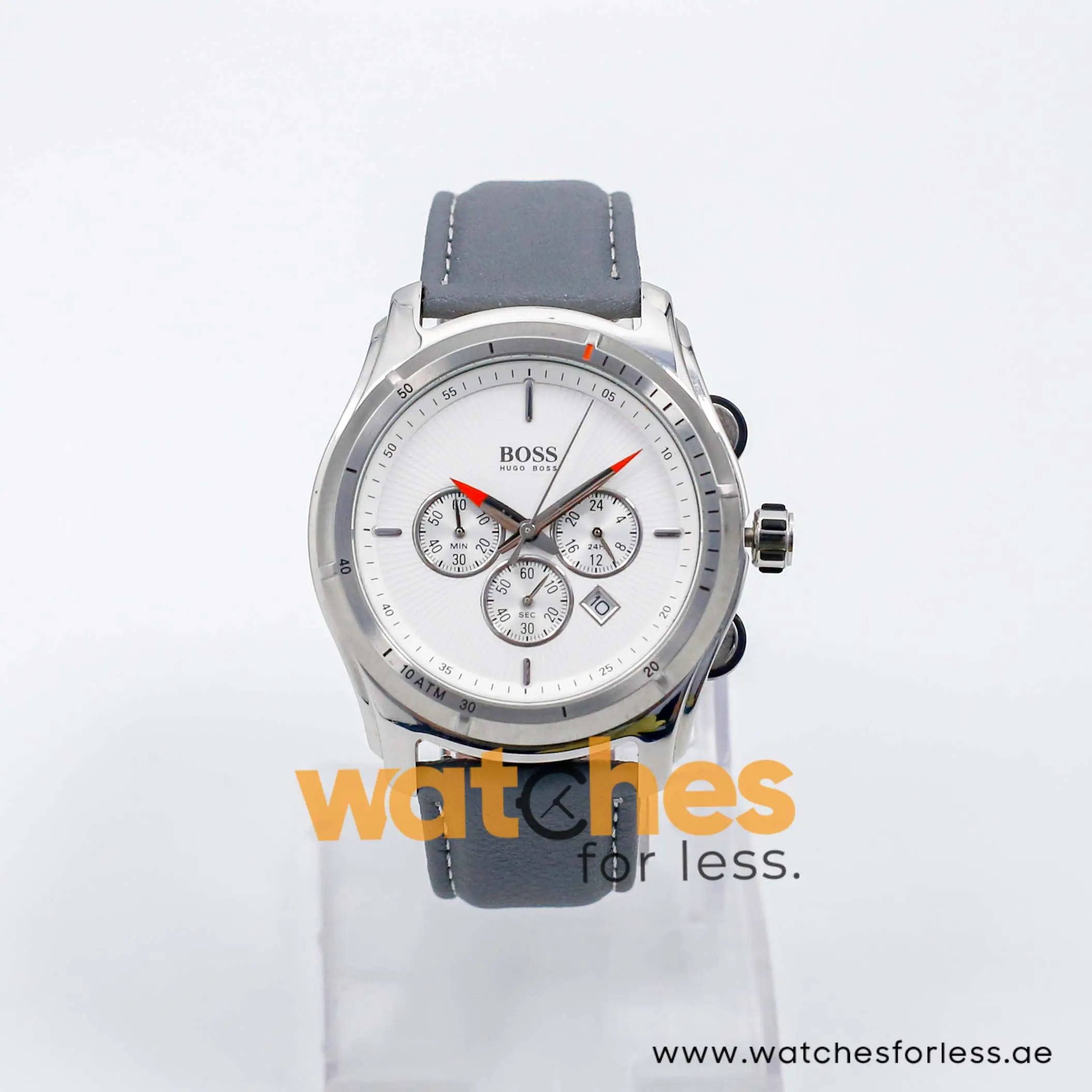 Hugo Boss Men’s Quartz Grey Leather Strap White Dial 44mm Watch 1512153/4 UAE DUBAI AJMAN SHARJAH ABU DHABI RAS AL KHAIMA UMM UL QUWAIN ALAIN FUJAIRAH