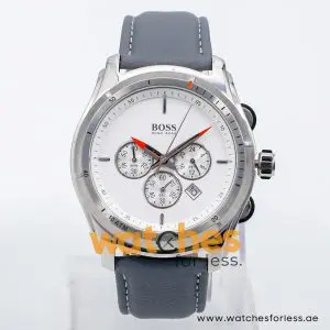 Hugo Boss Men’s Quartz Grey Leather Strap White Dial 44mm Watch 1512153/4 UAE DUBAI AJMAN SHARJAH ABU DHABI RAS AL KHAIMA UMM UL QUWAIN ALAIN FUJAIRAH