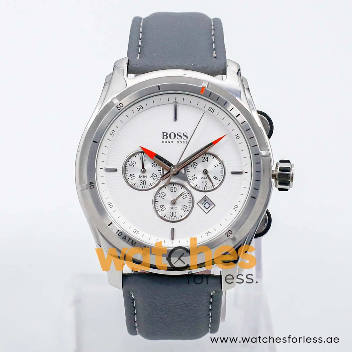 Hugo Boss Men’s Quartz Grey Leather Strap White Dial 44mm Watch 1512153/4 UAE DUBAI AJMAN SHARJAH ABU DHABI RAS AL KHAIMA UMM UL QUWAIN ALAIN FUJAIRAH