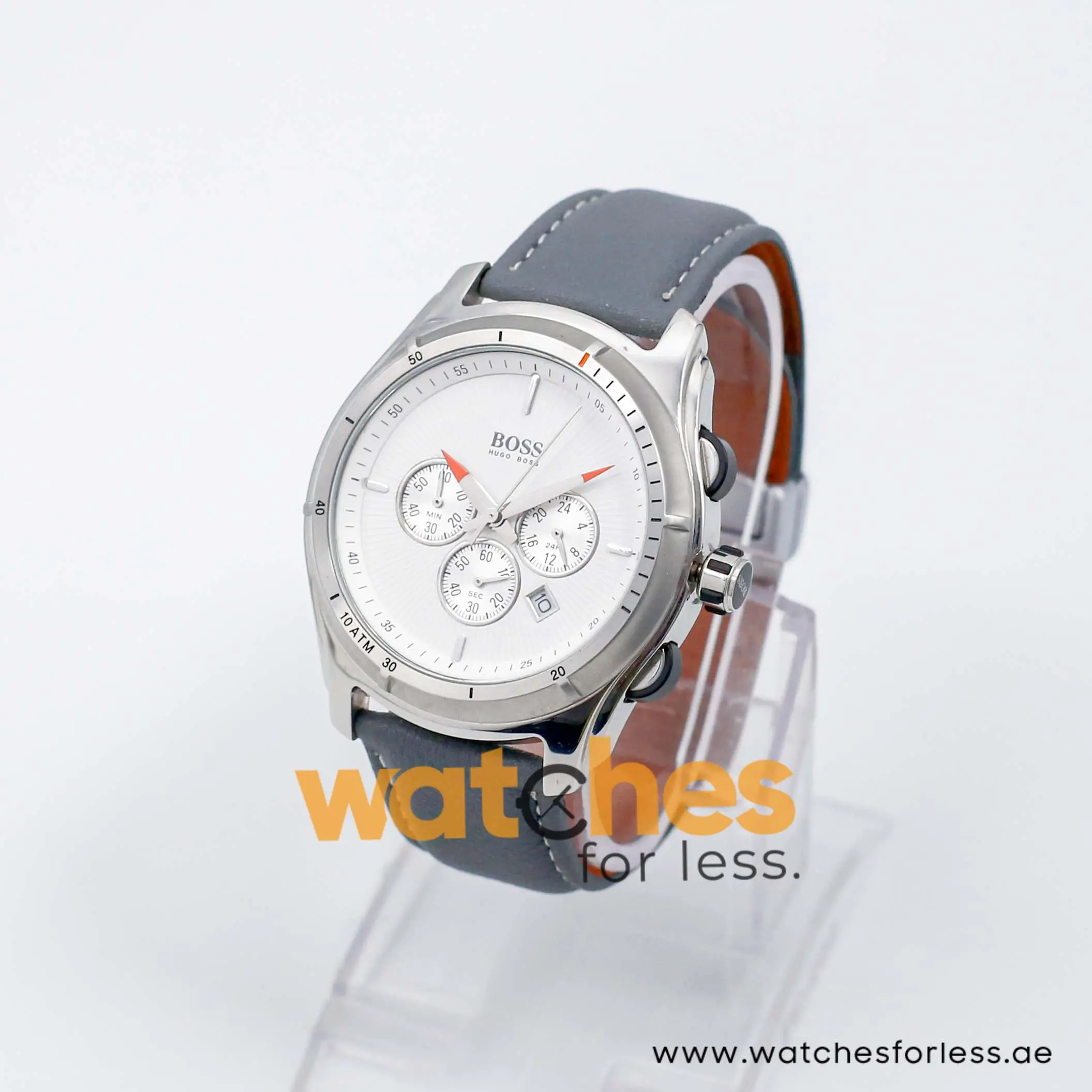 Hugo Boss Men’s Quartz Grey Leather Strap White Dial 44mm Watch 1512153/4 UAE DUBAI AJMAN SHARJAH ABU DHABI RAS AL KHAIMA UMM UL QUWAIN ALAIN FUJAIRAH