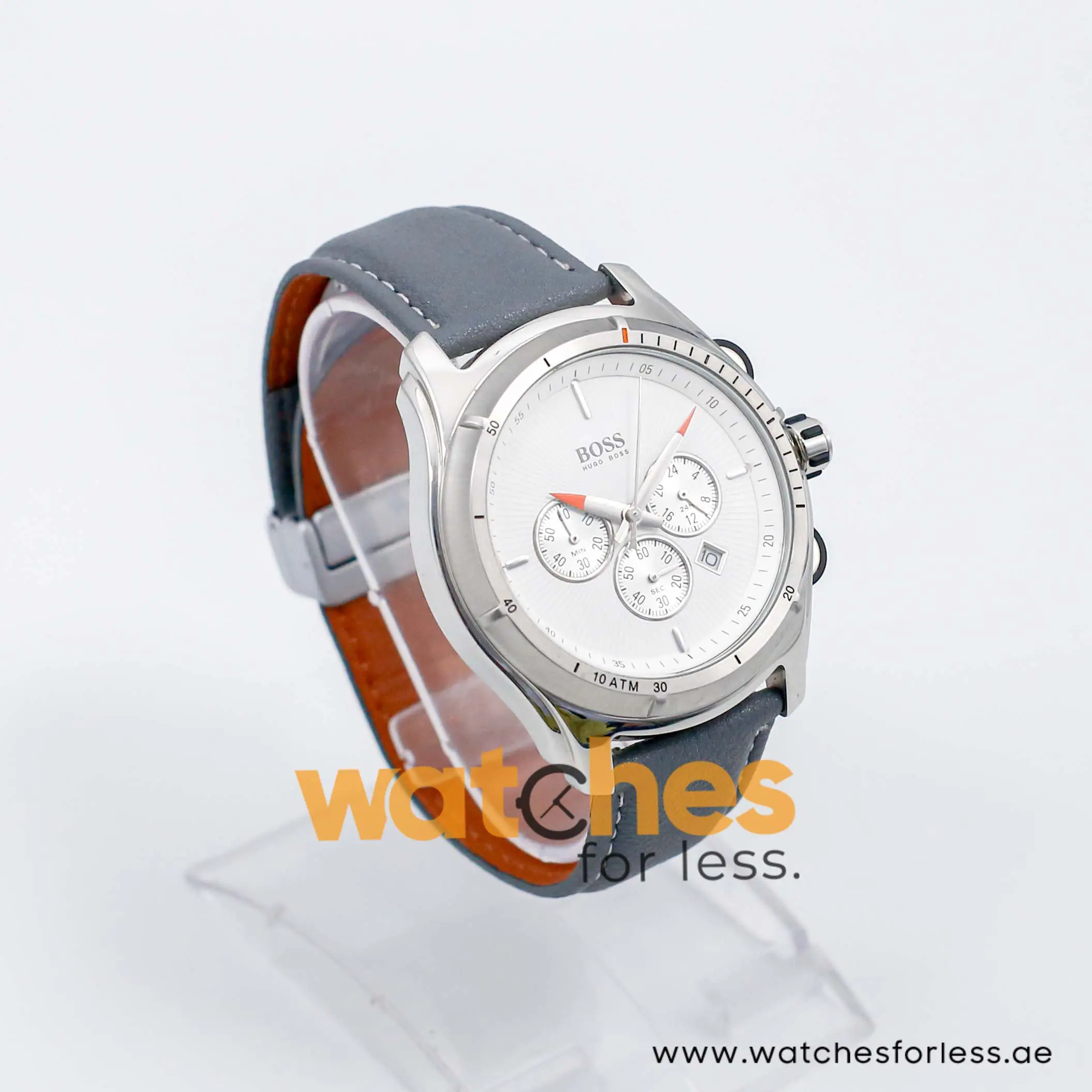 Hugo Boss Men’s Quartz Grey Leather Strap White Dial 44mm Watch 1512153/4 UAE DUBAI AJMAN SHARJAH ABU DHABI RAS AL KHAIMA UMM UL QUWAIN ALAIN FUJAIRAH