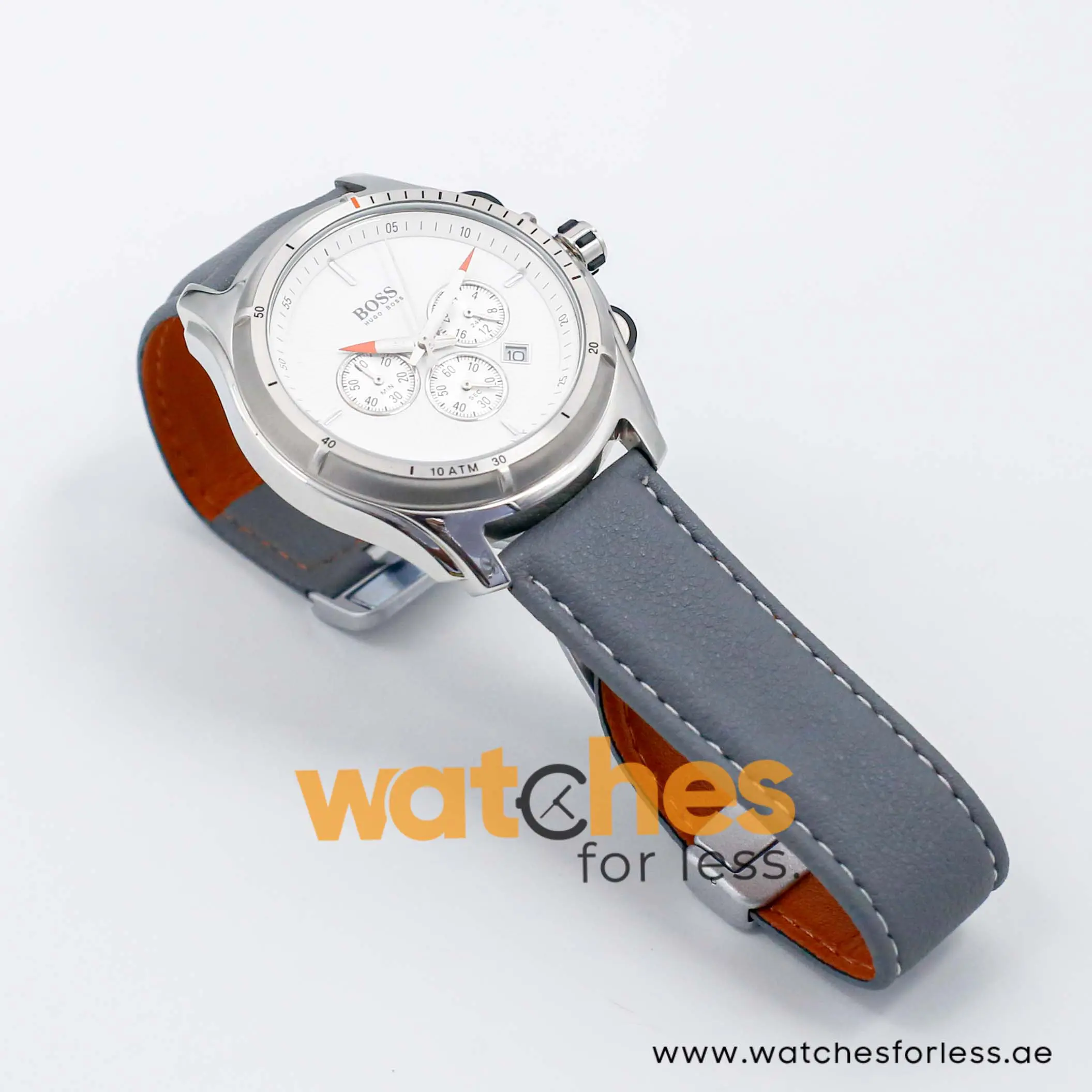 Hugo Boss Men’s Quartz Grey Leather Strap White Dial 44mm Watch 1512153/4 UAE DUBAI AJMAN SHARJAH ABU DHABI RAS AL KHAIMA UMM UL QUWAIN ALAIN FUJAIRAH