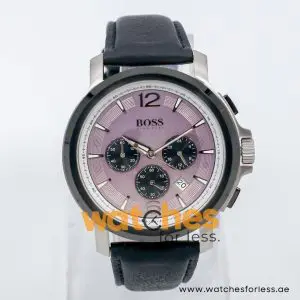 Hugo Boss Men’s Quartz Black Leather Strap Light Pink Dial 47mm Watch 1512489 UAE DUBAI AJMAN SHARJAH ABU DHABI RAS AL KHAIMA UMM UL QUWAIN ALAIN FUJAIRAH