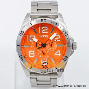Hugo Boss Men’s Quartz Silver Stainless Steel Orange Dial 48mm Watch 1512944 UAE DUBAI AJMAN SHARJAH ABU DHABI RAS AL KHAIMA UMM UL QUWAIN ALAIN FUJAIRAH