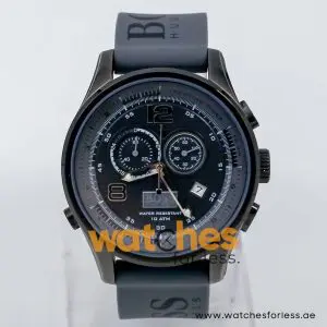 Hugo Boss Men’s Quartz Grey Silicone Strap Black Dial 45mm Watch 1512800/2 UAE DUBAI AJMAN SHARJAH ABU DHABI RAS AL KHAIMA UMM UL QUWAIN ALAIN FUJAIRAH