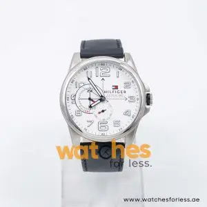 Tommy Hilfiger Men’s Quartz Black Leather Strap White Dial 46mm Watch 1791007/2 UAE DUBAI AJMAN SHARJAH ABU DHABI RAS AL KHAIMA UMM UL QUWAIN ALAIN FUJAIRAH