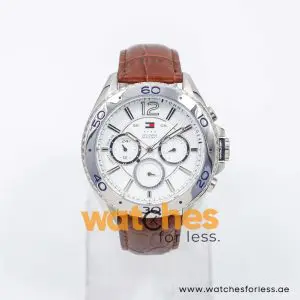 Tommy Hilfiger Men’s Quartz Brown Leather Strap White Dial 46mm Watch 1791030/1 UAE DUBAI AJMAN SHARJAH ABU DHABI RAS AL KHAIMA UMM UL QUWAIN ALAIN FUJAIRAH