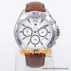 Tommy Hilfiger Men’s Quartz Brown Leather Strap White Dial 46mm Watch 1791030/1 UAE DUBAI AJMAN SHARJAH ABU DHABI RAS AL KHAIMA UMM UL QUWAIN ALAIN FUJAIRAH