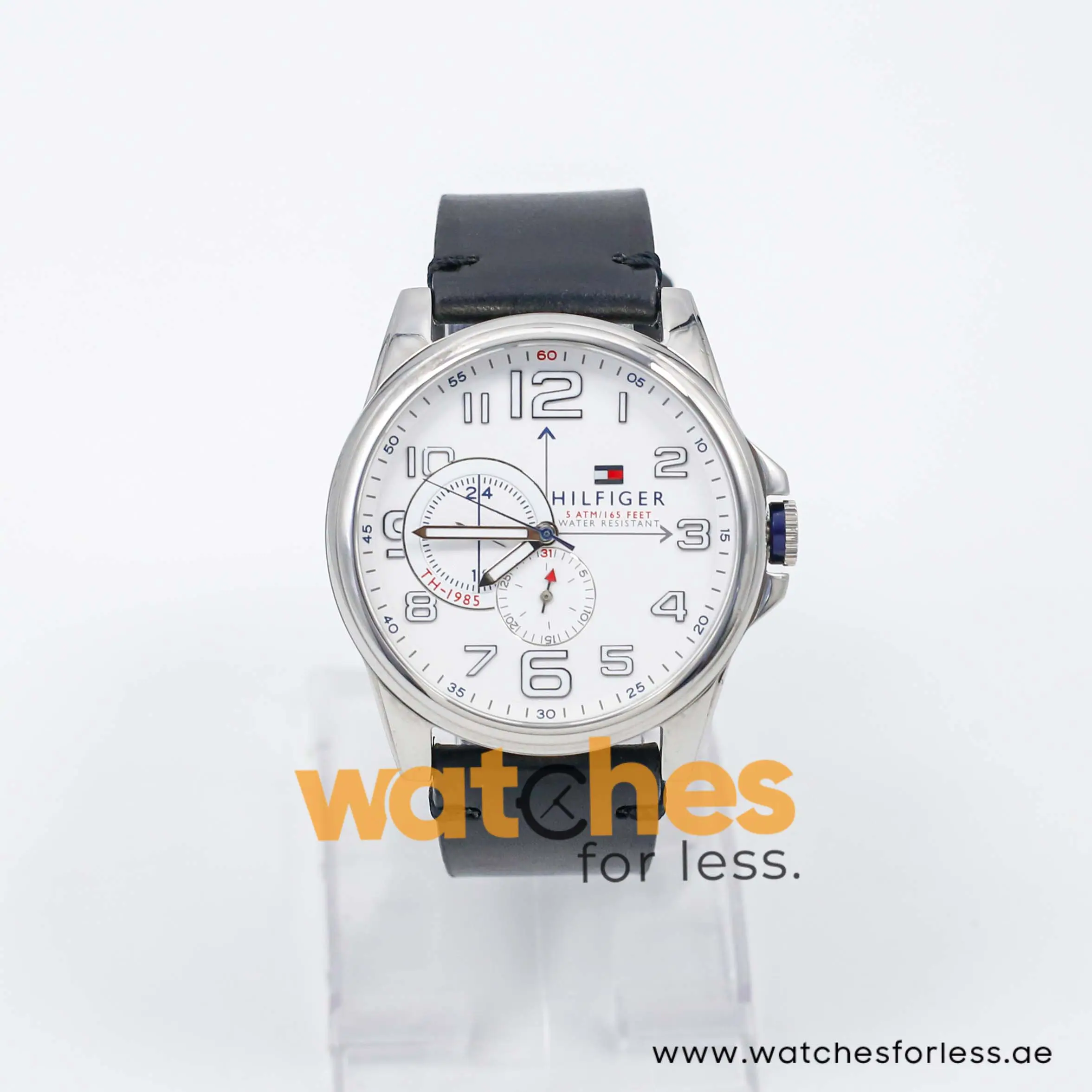 Tommy Hilfiger Men’s Quartz Black Leather Strap White Dial 46mm Watch 1791007 UAE DUBAI AJMAN SHARJAH ABU DHABI RAS AL KHAIMA UMM UL QUWAIN ALAIN FUJAIRAH
