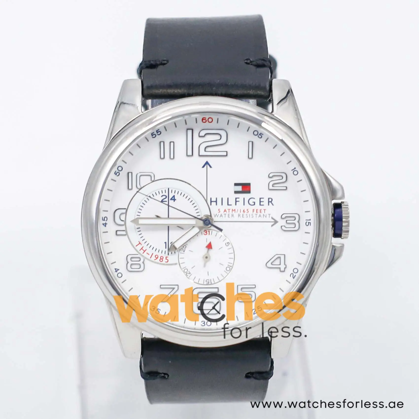 Tommy Hilfiger Men’s Quartz Black Leather Strap White Dial 46mm Watch 1791007 UAE DUBAI AJMAN SHARJAH ABU DHABI RAS AL KHAIMA UMM UL QUWAIN ALAIN FUJAIRAH