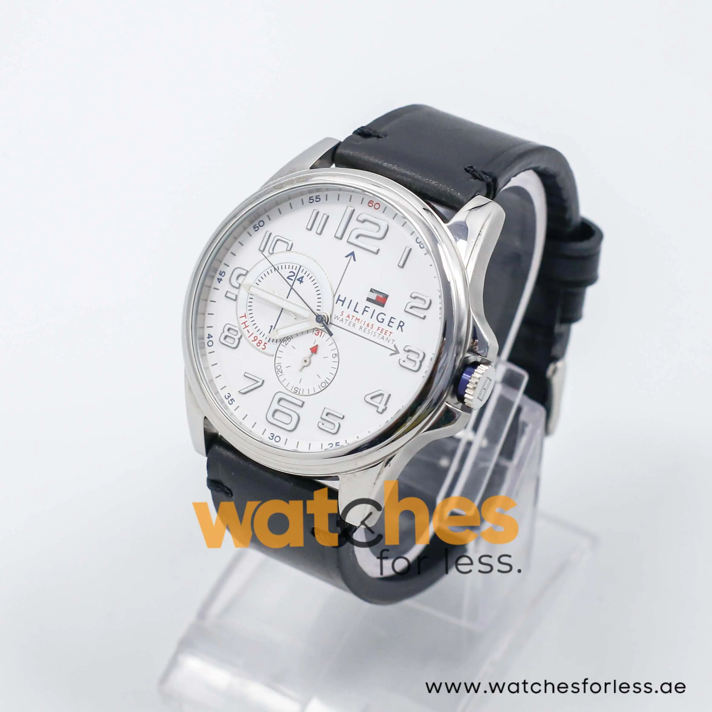 Tommy Hilfiger Men’s Quartz Black Leather Strap White Dial 46mm Watch 1791007 UAE DUBAI AJMAN SHARJAH ABU DHABI RAS AL KHAIMA UMM UL QUWAIN ALAIN FUJAIRAH
