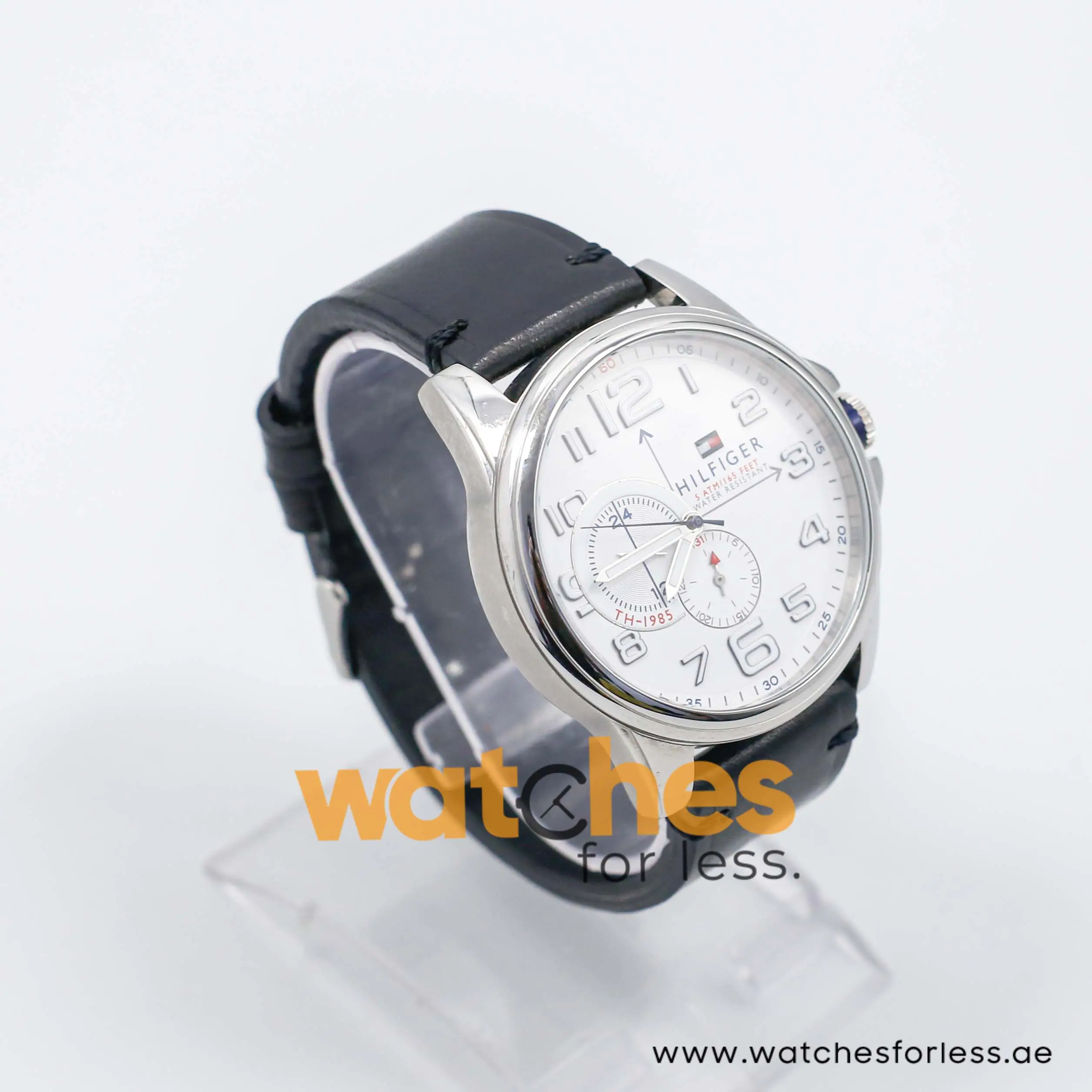 Tommy Hilfiger Men’s Quartz Black Leather Strap White Dial 46mm Watch 1791007 UAE DUBAI AJMAN SHARJAH ABU DHABI RAS AL KHAIMA UMM UL QUWAIN ALAIN FUJAIRAH