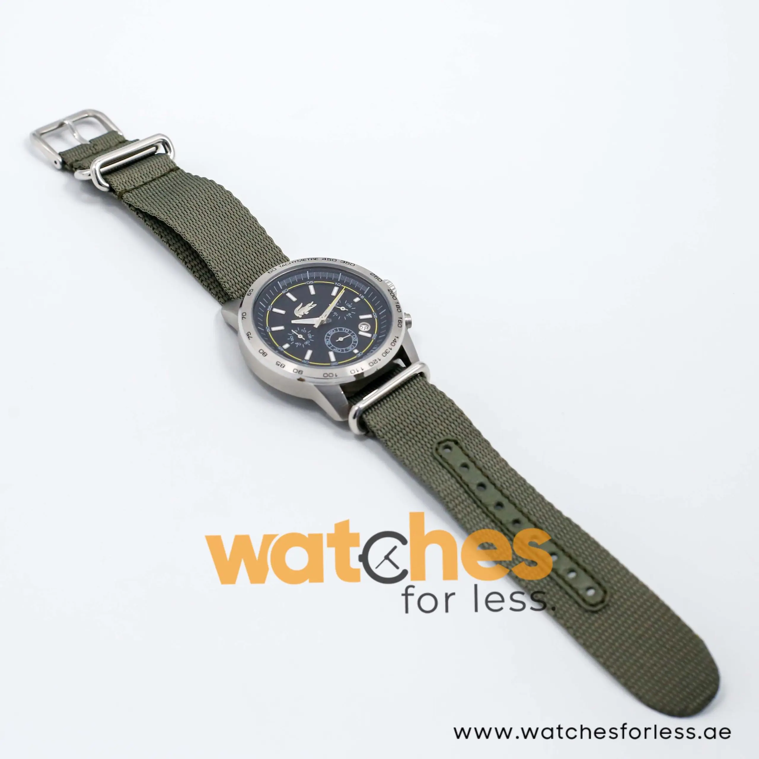 Lacoste Men’s Quartz Olive Green Nylon Strap Black Dial 44mm Watch 2010472 UAE DUBAI AJMAN SHARJAH ABU DHABI RAS AL KHAIMA UMM UL QUWAIN ALAIN FUJAIRAH