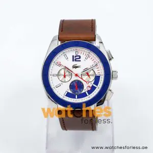 Lacoste Men’s Quartz Dark Brown Leather Strap White Dial 45mm Watch 2010666/1 UAE DUBAI AJMAN SHARJAH ABU DHABI RAS AL KHAIMA UMM UL QUWAIN ALAIN FUJAIRAH