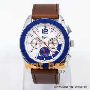 Lacoste Men’s Quartz Dark Brown Leather Strap White Dial 45mm Watch 2010666/1 UAE DUBAI AJMAN SHARJAH ABU DHABI RAS AL KHAIMA UMM UL QUWAIN ALAIN FUJAIRAH
