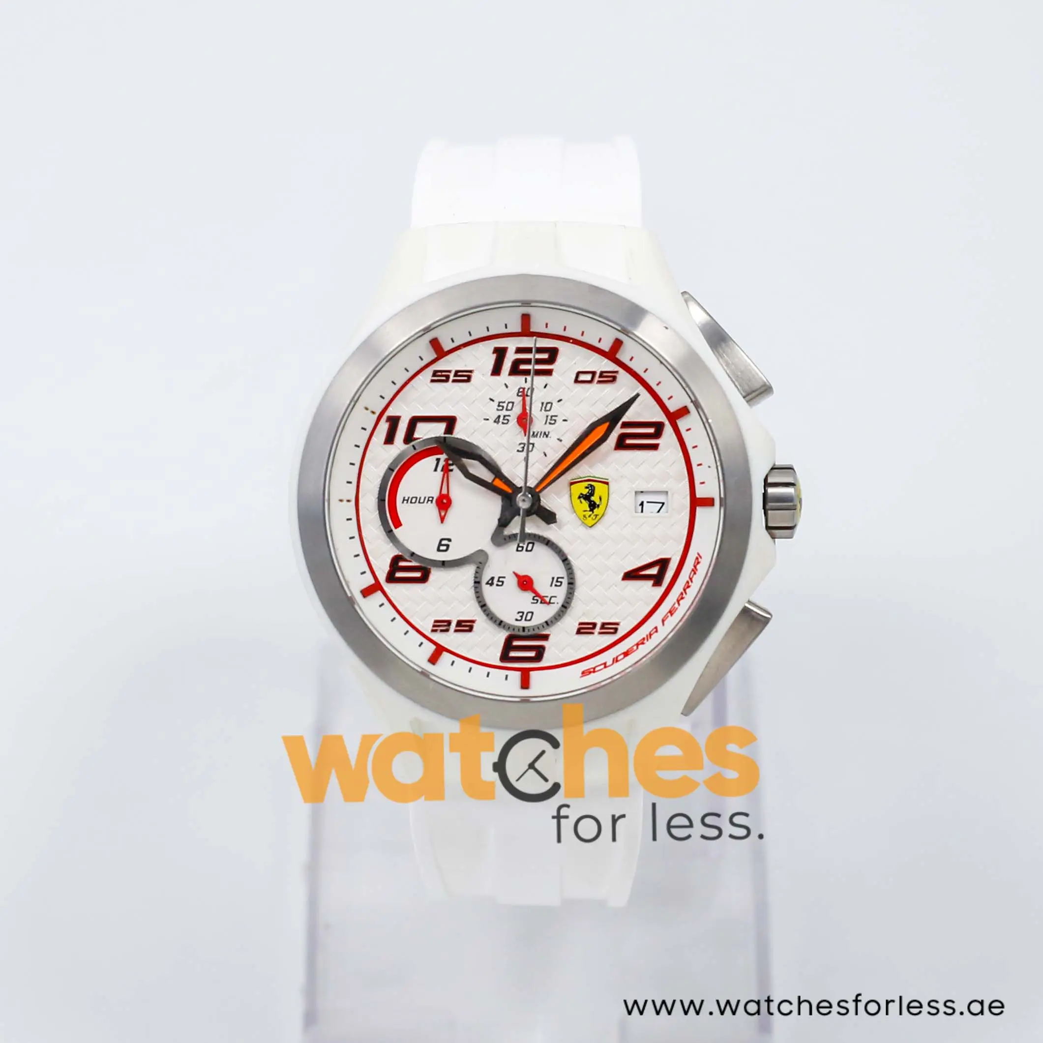 Ferrari Men’s Quartz White Silicone Strap White Dial 44mm Watch 0830016 UAE DUBAI AJMAN SHARJAH ABU DHABI RAS AL KHAIMA UMM UL QUWAIN ALAIN FUJAIRAH