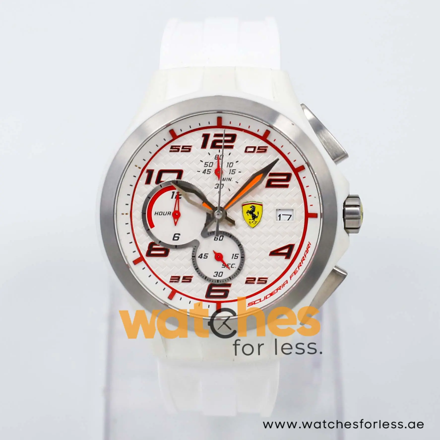 Ferrari Men’s Quartz White Silicone Strap White Dial 44mm Watch 0830016 UAE DUBAI AJMAN SHARJAH ABU DHABI RAS AL KHAIMA UMM UL QUWAIN ALAIN FUJAIRAH