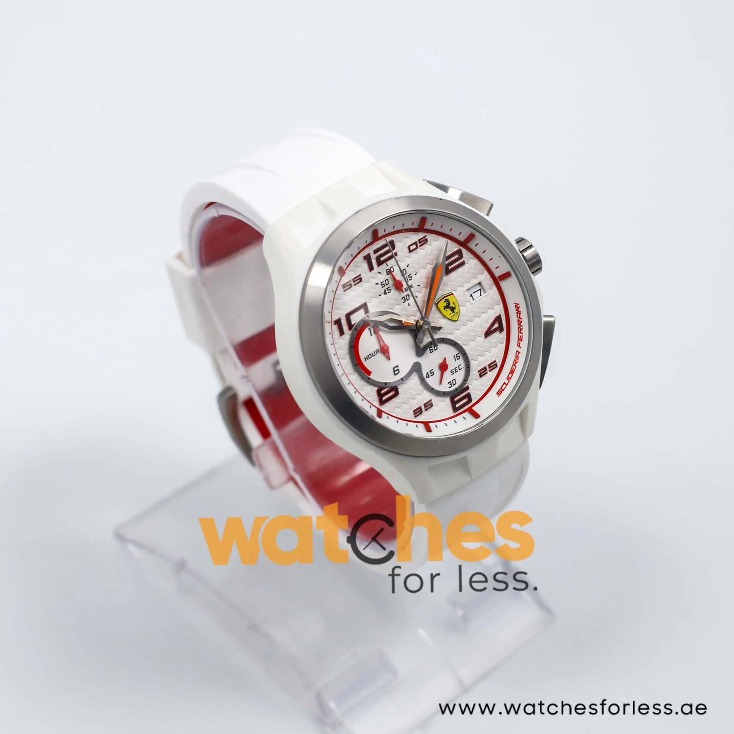 Ferrari Men’s Quartz White Silicone Strap White Dial 44mm Watch 0830016 UAE DUBAI AJMAN SHARJAH ABU DHABI RAS AL KHAIMA UMM UL QUWAIN ALAIN FUJAIRAH