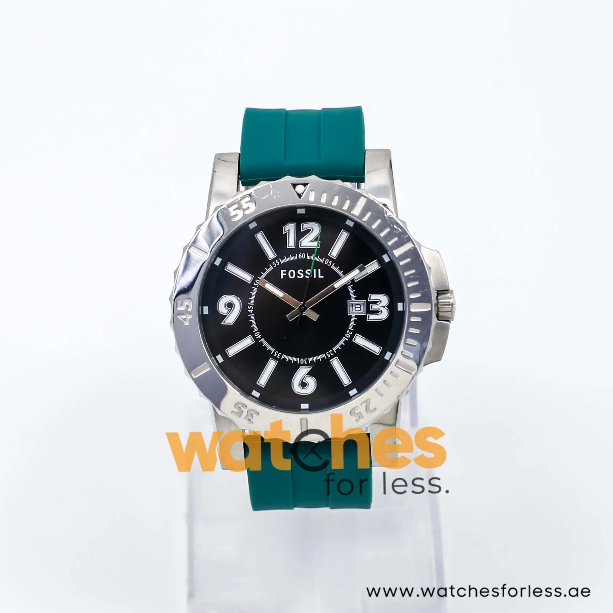 Fossil Men’s Quartz Green Silicone Strap Black Dial 45mm Watch BQ1022/2 UAE DUBAI AJMAN SHARJAH ABU DHABI RAS AL KHAIMA UMM UL QUWAIN ALAIN FUJAIRAH