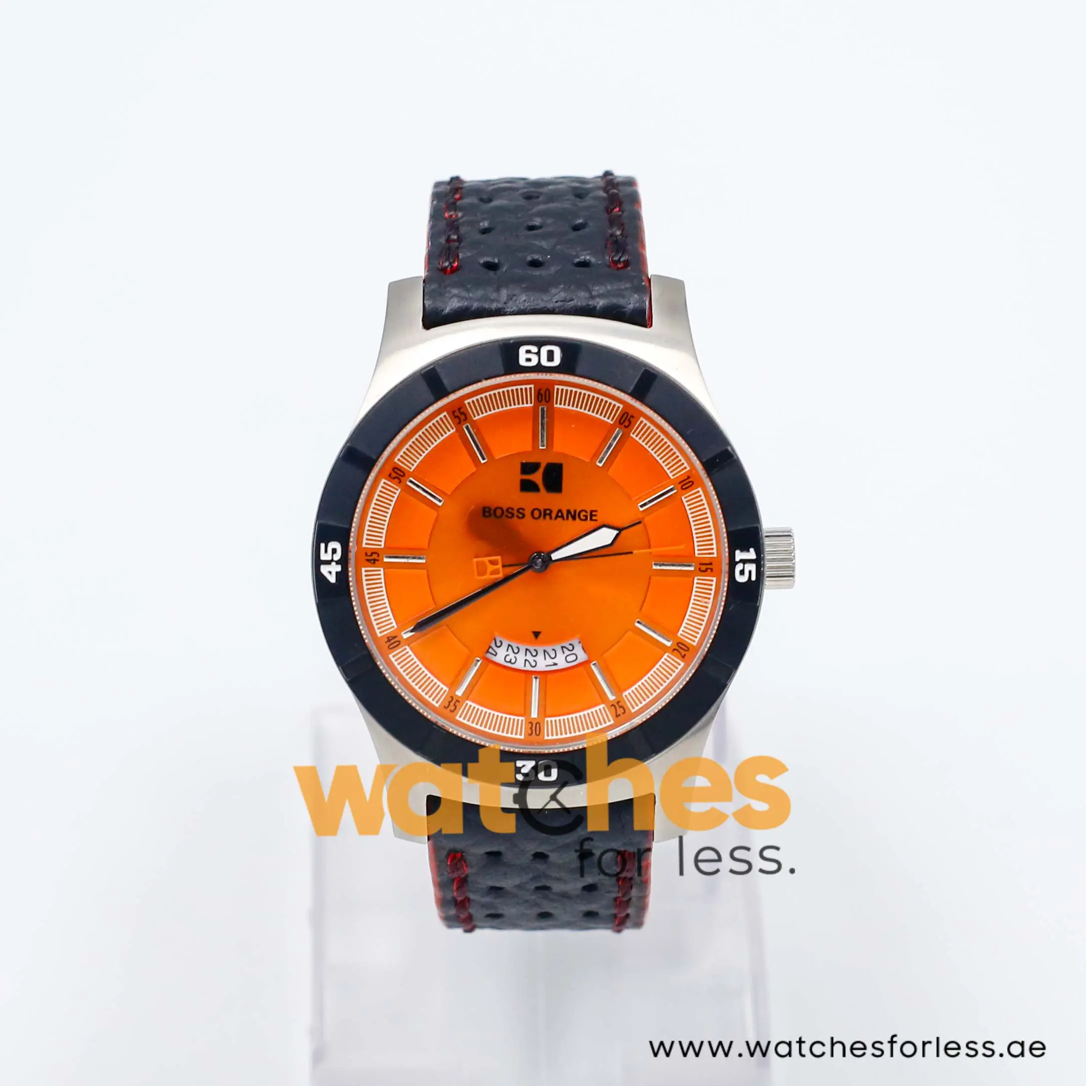 Hugo Boss Men’s Quartz Black Leather Strap Orange Dial 44mm Watch 1512531/2 UAE DUBAI AJMAN SHARJAH ABU DHABI RAS AL KHAIMA UMM UL QUWAIN ALAIN FUJAIRAH