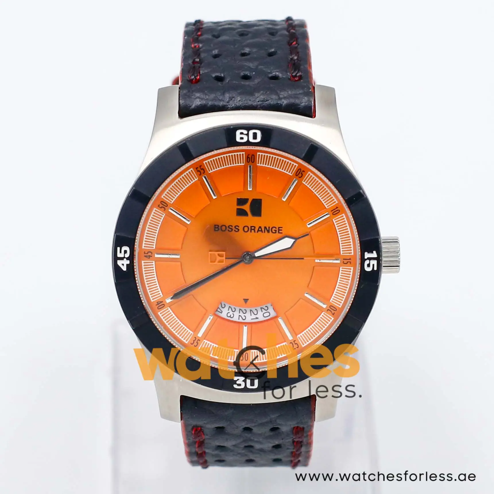 Hugo Boss Men’s Quartz Black Leather Strap Orange Dial 44mm Watch 1512531/2 UAE DUBAI AJMAN SHARJAH ABU DHABI RAS AL KHAIMA UMM UL QUWAIN ALAIN FUJAIRAH