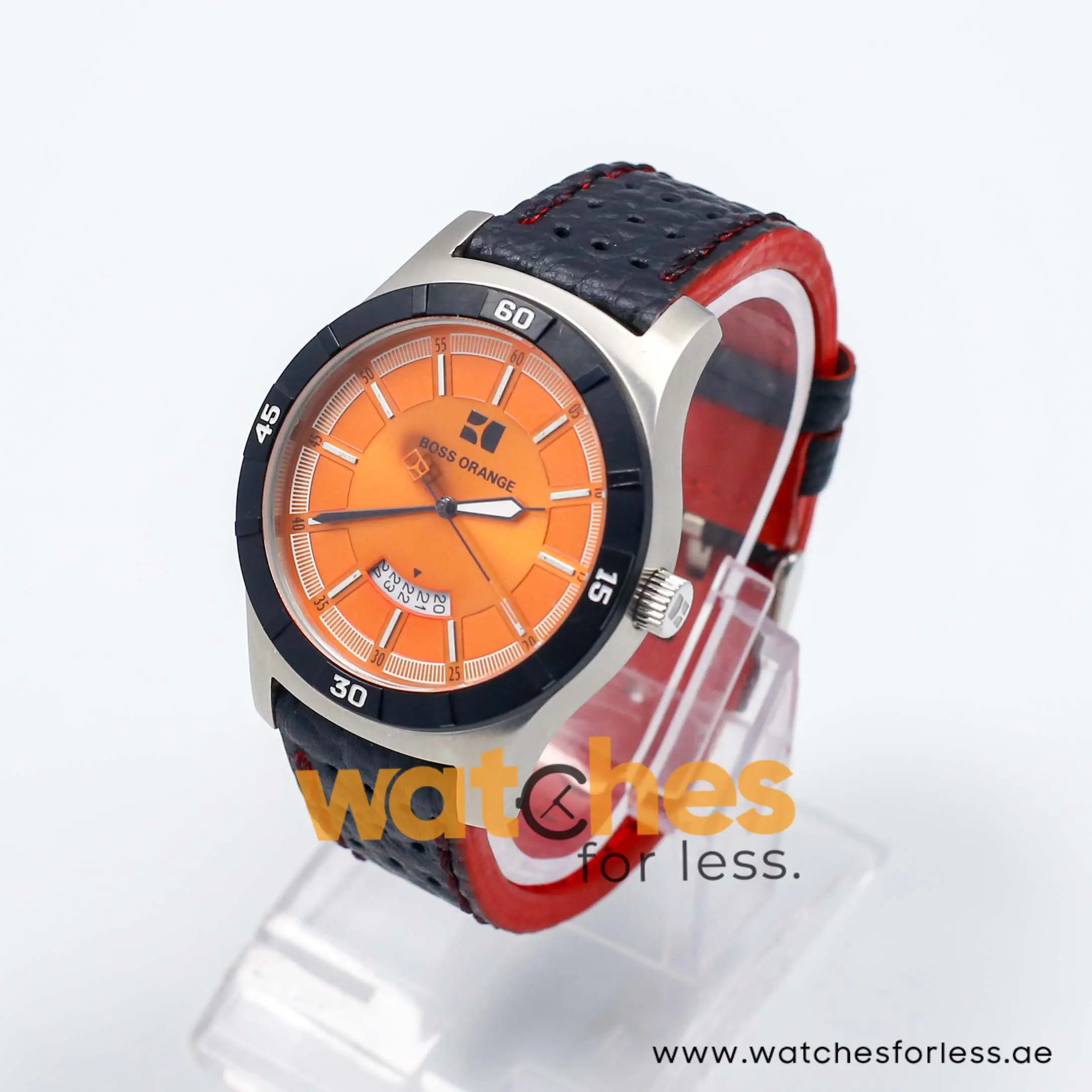 Hugo Boss Men’s Quartz Black Leather Strap Orange Dial 44mm Watch 1512531/2 UAE DUBAI AJMAN SHARJAH ABU DHABI RAS AL KHAIMA UMM UL QUWAIN ALAIN FUJAIRAH