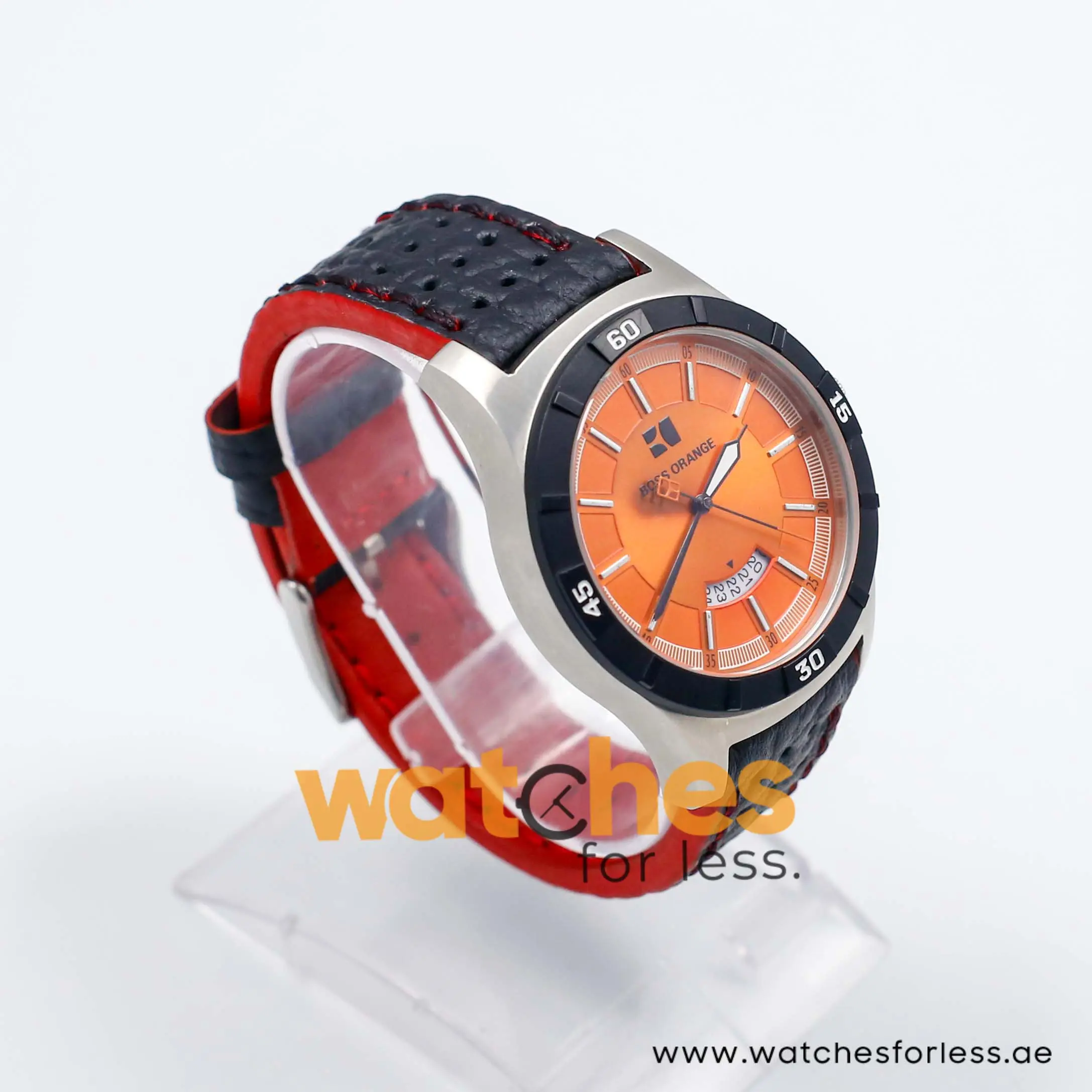 Hugo Boss Men’s Quartz Black Leather Strap Orange Dial 44mm Watch 1512531/2 UAE DUBAI AJMAN SHARJAH ABU DHABI RAS AL KHAIMA UMM UL QUWAIN ALAIN FUJAIRAH