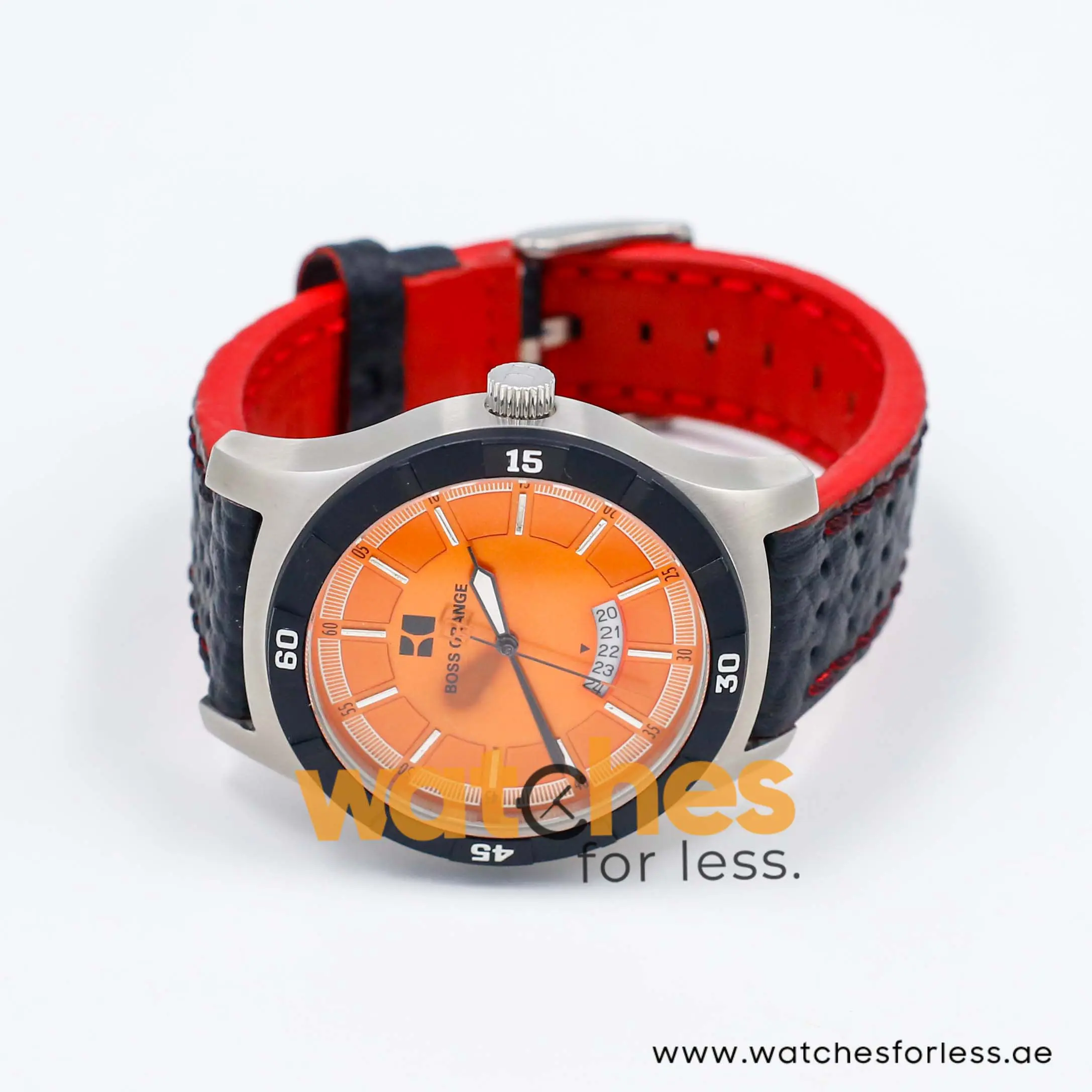 Hugo Boss Men’s Quartz Black Leather Strap Orange Dial 44mm Watch 1512531/2 UAE DUBAI AJMAN SHARJAH ABU DHABI RAS AL KHAIMA UMM UL QUWAIN ALAIN FUJAIRAH