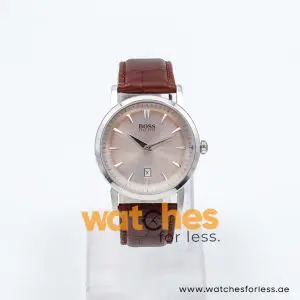 Hugo Boss Men’s Quartz Dark Brown Leather Strap Light Peach Dial 40mm Watch 1513090