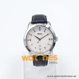 Hugo Boss Men’s Quartz Black Leather Strap Silver Sunray Dial 44mm Watch 1512766 UAE DUBAI AJMAN SHARJAH ABU DHABI RAS AL KHAIMA UMM UL QUWAIN ALAIN FUJAIRAH