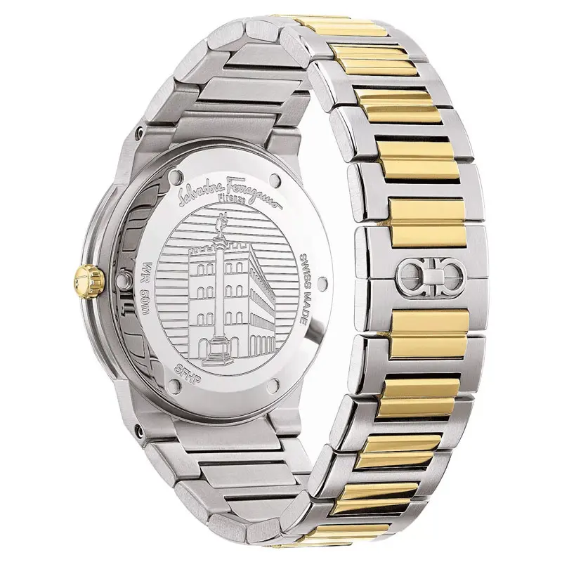 Ferragamo Swiss Made Quartz Two Tone Stainless Steel Silver Dial 41mm Watch SFHP520 UAE DUBAI AJMAN SHARJAH ABU DHABI RAS AL KHAIMA UMM UL QUWAIN ALAIN FUJAIRAH