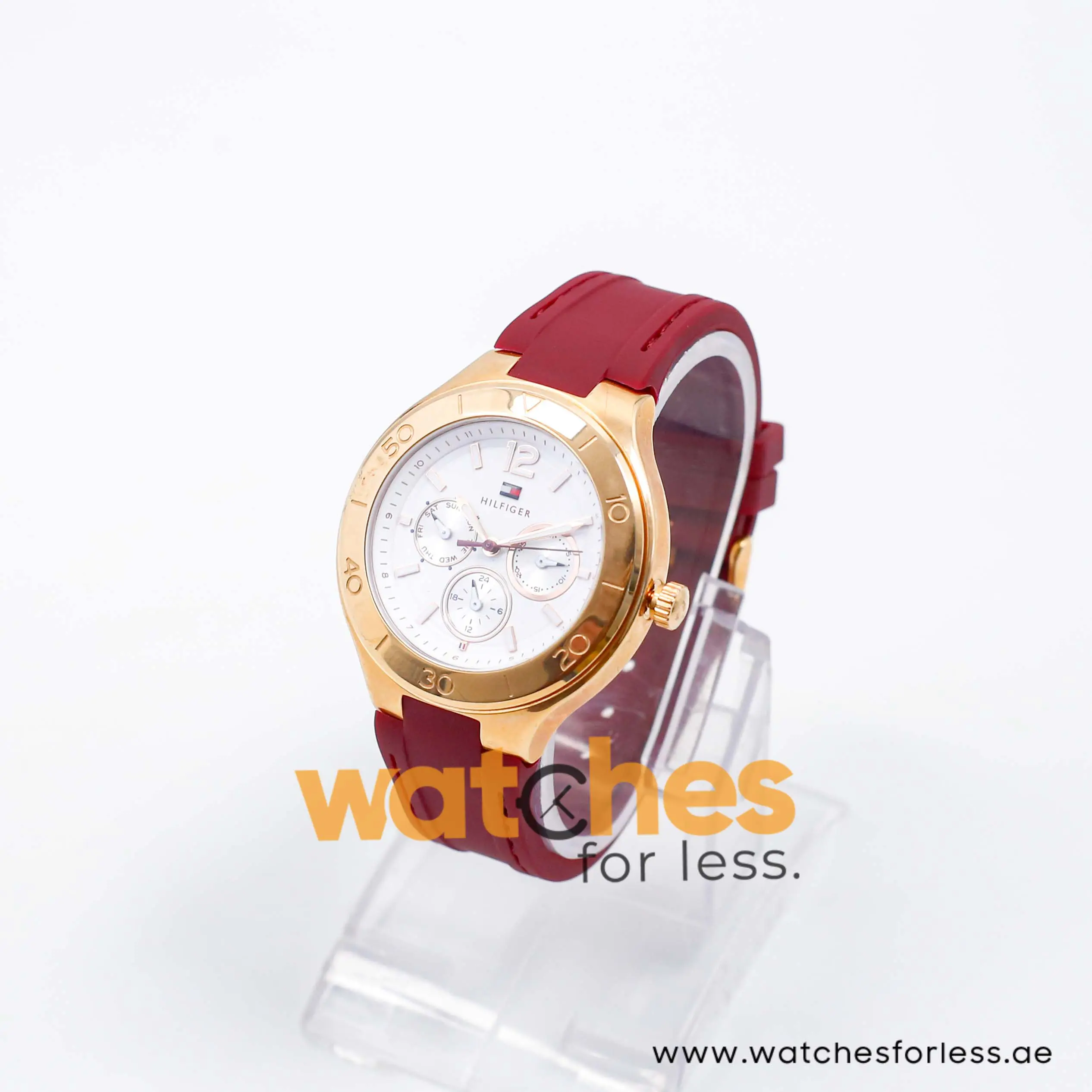 Tommy Hilfiger Women’s Quartz Maroon Silicone Strap White Dial 40mm Watch 1781331 UAE DUBAI AJMAN SHARJAH ABU DHABI RAS AL KHAIMA UMM UL QUWAIN ALAIN FUJAIRAH