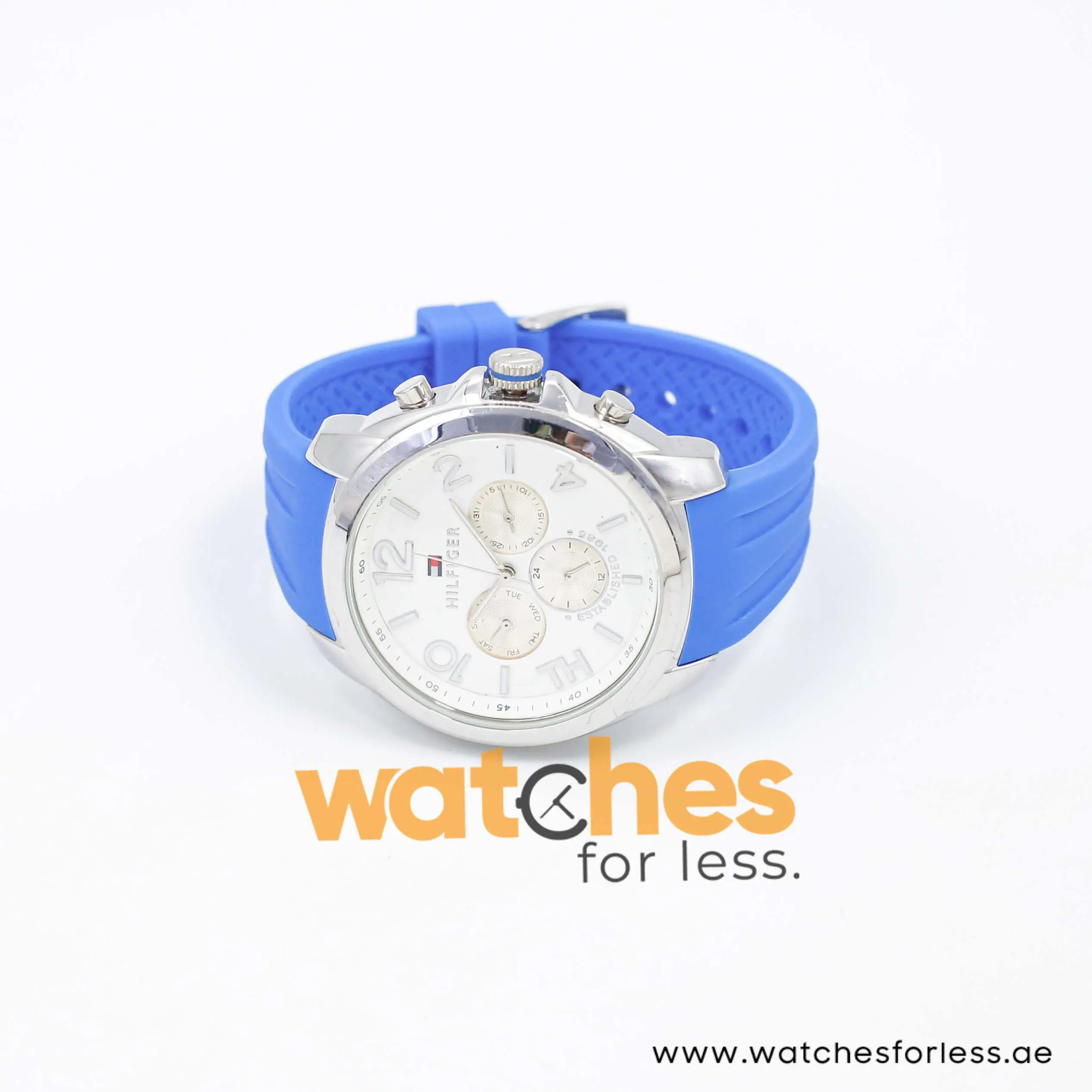Tommy Hilfiger Women’s Quartz Blue Silicone Strap White Dial 42mm Watch 1781390 UAE DUBAI AJMAN SHARJAH ABU DHABI RAS AL KHAIMA UMM UL QUWAIN ALAIN FUJAIRAH