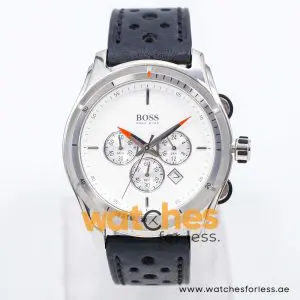 Hugo Boss Men’s Quartz Black Leather Strap White Dial 44mm Watch 1512153/5 UAE DUBAI AJMAN SHARJAH ABU DHABI RAS AL KHAIMA UMM UL QUWAIN ALAIN FUJAIRAH