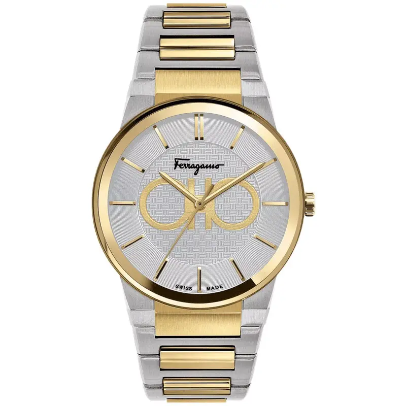 Ferragamo Swiss Made Quartz Two Tone Stainless Steel Silver Dial 41mm Watch SFHP520 UAE DUBAI AJMAN SHARJAH ABU DHABI RAS AL KHAIMA UMM UL QUWAIN ALAIN FUJAIRAH