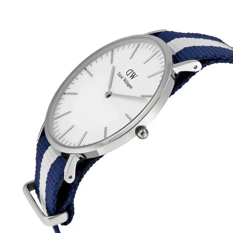Daniel Wellington Men’s Quartz Blue & White Nylon Strap White Dial 40mm Watch 0204DW UAE DUBAI AJMAN SHARJAH ABU DHABI RAS AL KHAIMA UMM UL QUWAIN ALAIN FUJAIRAH